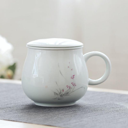 Ceramic Teacup with Lid and Filter Office Water Cup Home Drinkware 340ML