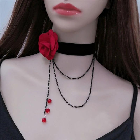 Girls Gothic Style Retro Necklace Clavicle Chain Multilayer Pendant Necklace Flower Tassel Chain Party Prom Pendant Jewelry