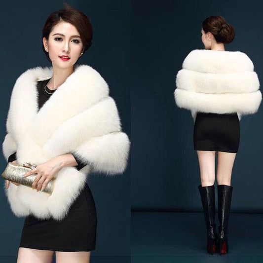 Autumn Winter Faux Fur Shawl Coat Women's Cheongsam Wedding Capes with Slim Fit Faux Fox Fur Warm Shawls and Wraps