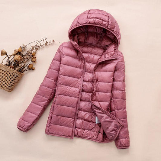 Winter Women Ultralight Thin Down Jacket White Duck Down Hooded Jackets Long Sleeve Warm Coat Parka Female Portable Outwear