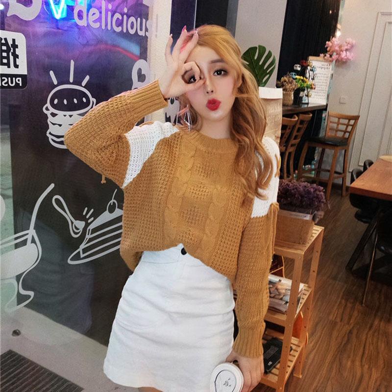 College Style Color Matching All-match Sweater Casual Cute Bottoming Shirt Knitted Loose Blouse