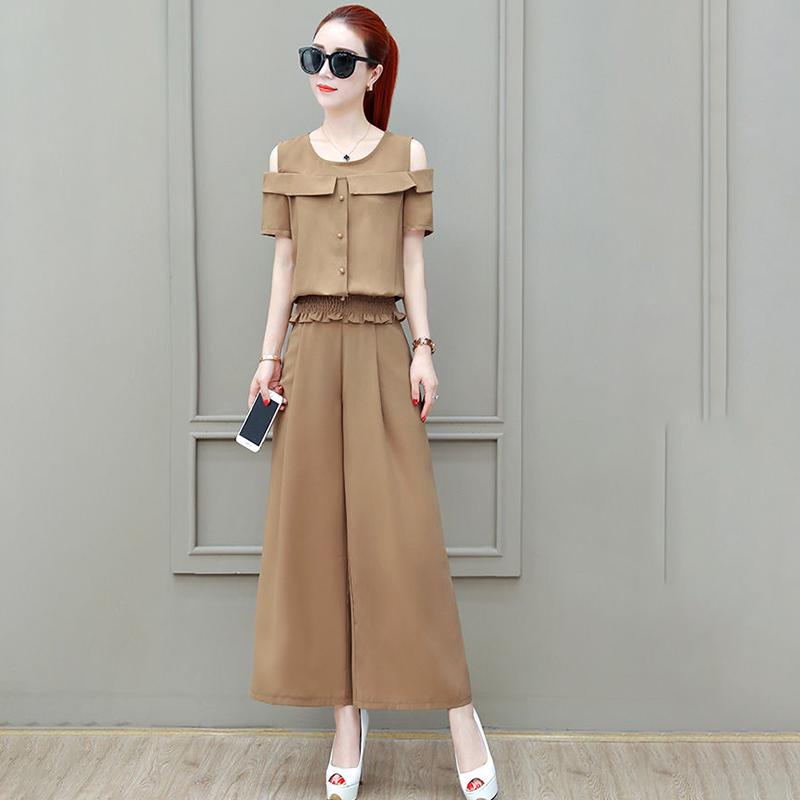 Wide-leg Pants Suit Women's Long-tube Wide-leg Pants Summer Leaky Shoulder Top Two-piece Set Waist Slimming Round Neck Strapless Shirt