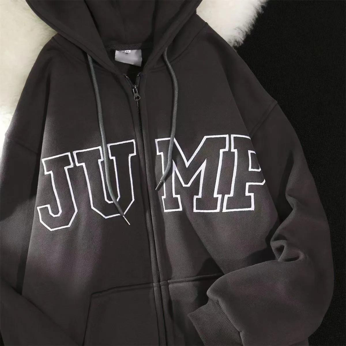 Women's Retro Oversize Hooded Sweater Autumn and Winter Korean Loose Plus Velvet Thick Coat Top Casual Loose Zipper Cardigan Jacket