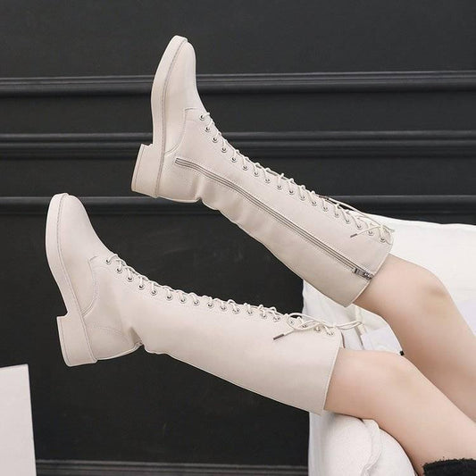 Long Tube Martin Boots Female 2019 Autumn British Style Straps Knight Boots Flat Women's Boots