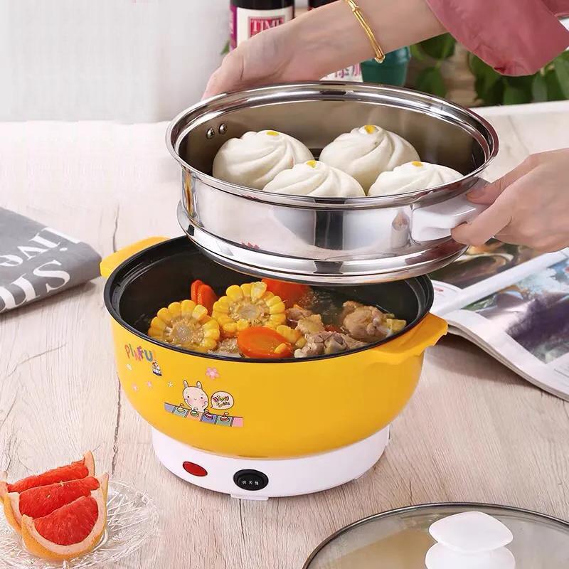 800W Dual-levels Electric Heat Pot 20cm Non-stick Cookware Boiling Soup Pot Frying Pan with For One Person