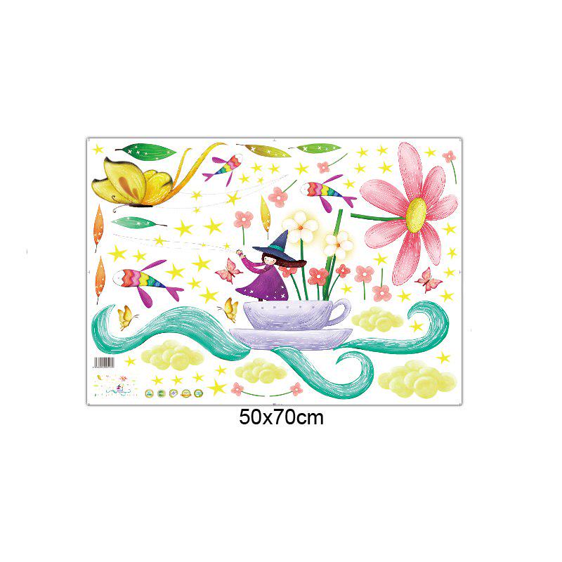 Cartoon Fly Witch Butterfly Flowers Fish Wall Stickers for Kids Rooms Kitchen Bathroom