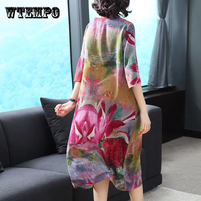 Women Vintage O-Neck Broken Flower Print Long Dress Casual Summer Boho Dresses Loose Dresses