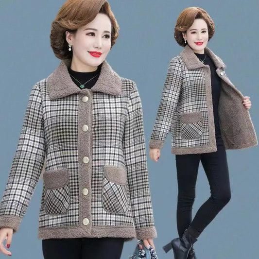 Mother Autumn Lamb Wool Coat Coat Middle-aged Women Thickened Grain Fleece Coat Middle-aged and Elderly Autumn and Winter Fur