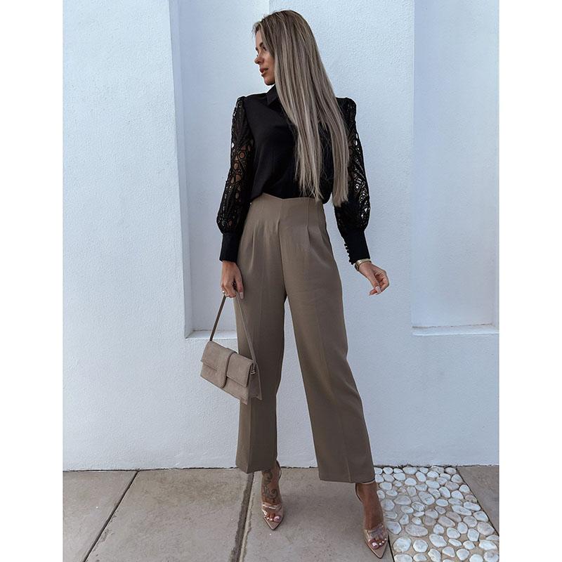Elegant Long Sleeve Shirts Women Lapel Button Office Lady Top White Women's Sexy Embroidery Hollow Out Lace Blouse Streetwear Temperament Summer Top