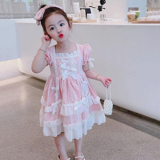 Cute Girl Dress Summer Princess Dress Girl Loli Style Show Skirt Cute Loli Skirt Puff Sleeve Lace Tutu Skirt Comfortable and Breathable Fabric