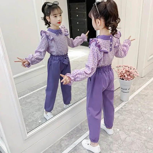 Girls Sports Suits Children Summer Wear Spring and Autumn Two-piece Suits Leisure Loose Sports Long-sleeved Children's Pullovers Two-piece Suits