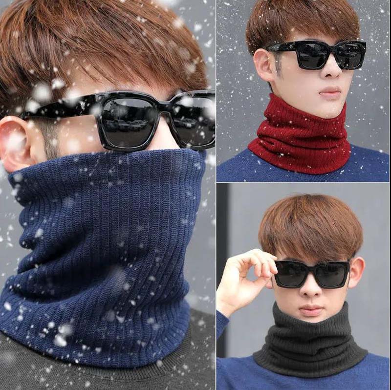 Autumn and Winter Hedging Knitted Scarf Men's Warm and Cold Scarf Windproof and Velvet Thickening Cervical Collar