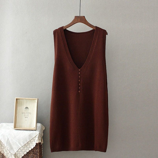 Woman Sweaters Knitted Long Vest Women's Slim V-neck Knit Mid-Length Sleeveless Spring Autumn Women Pullover