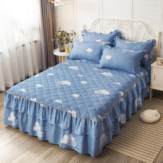 3pcs/set Thickened Queen-size Bed Skirt Cute Princess Wind Bedspread Non-slip Simmons Protective Cover