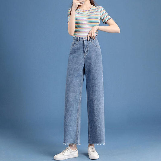 Women's Spring/Summer Jeans Straight Loose High Waist Wide Legs Large Fat Girl Pants