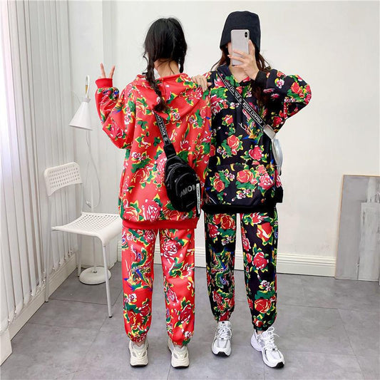 2pcs/set Women Sweatshirt Set Loose Printed Hoodies Harem Pants Two-piece Set Laies Outfits