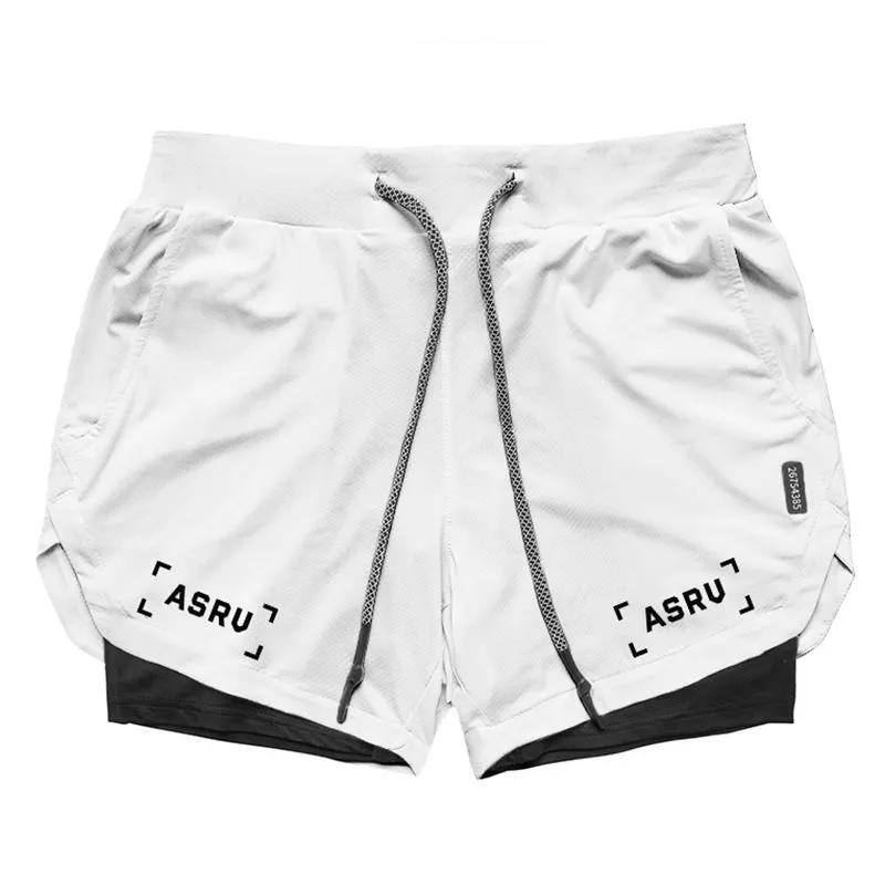 Summer Double-layer Shorts Men's Sports Fitness Running Lace-up Basketball Pants Quick-drying Training Three-point Pants