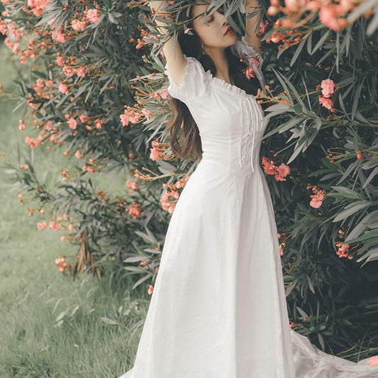 Female Vintage Little Fresh Holiday Dress Gentle Elegant Fairy Party Dress Slim High Waist Sweet Summer Dress