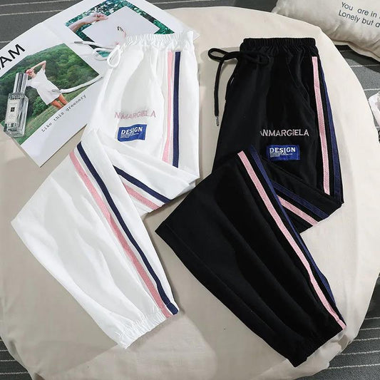 Ice Silk Sports Pants Women's Summer Casual Loose Loose Wild Side Strips Quick-drying Thin Section Nine-point Pants Women