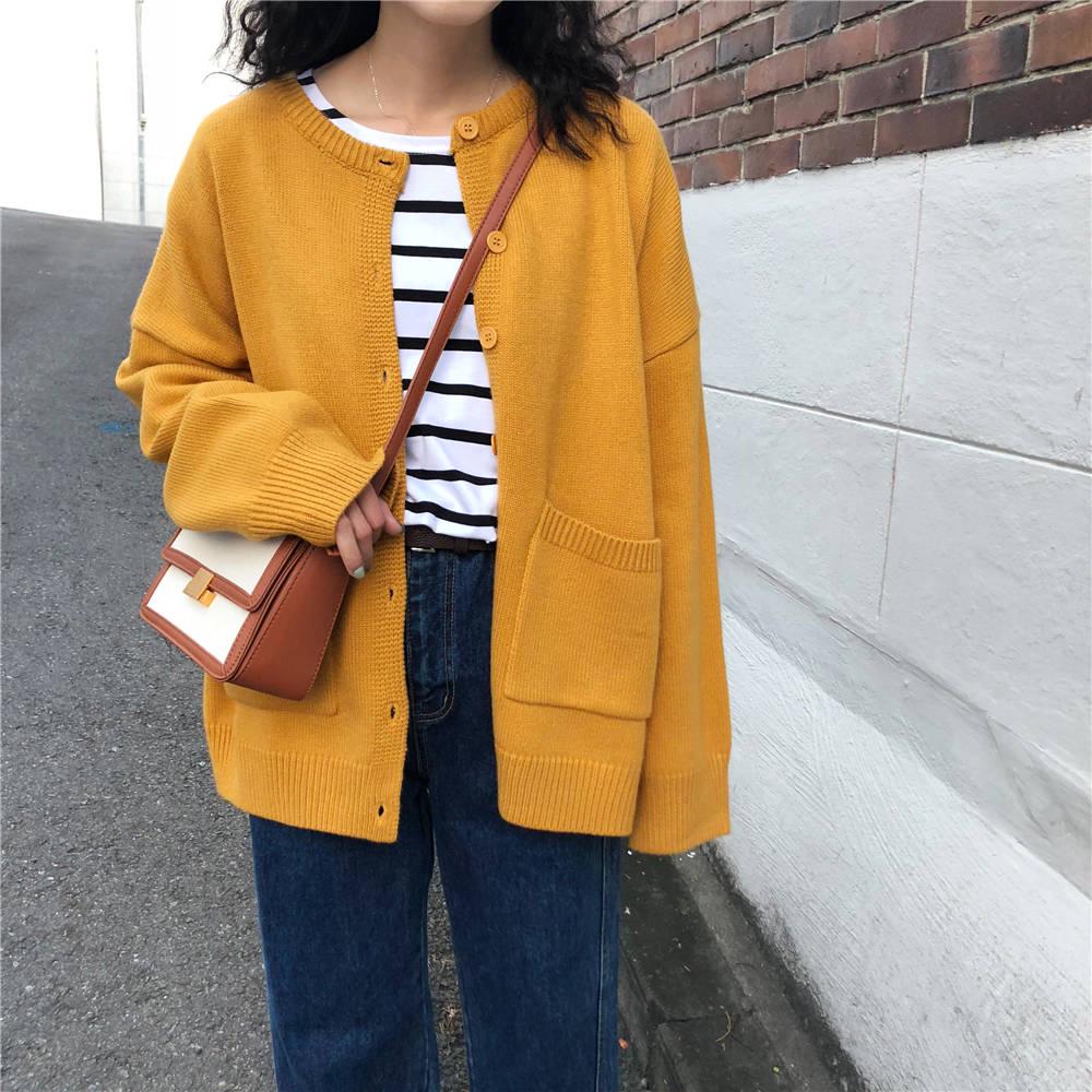 Pofulove Autumn Winter Warm Coat Sweater Schoolgirl Loose Knitted Female Cardigan Jacket Thick
