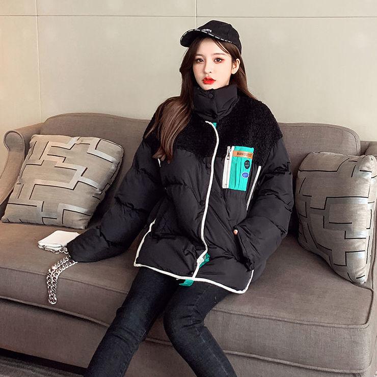 Stand-up Collar Hoodless Down Padded Jacket Women Loose Fall and Winter Thick Warmth Padded Jacket Lamb Wool Padded Jacket