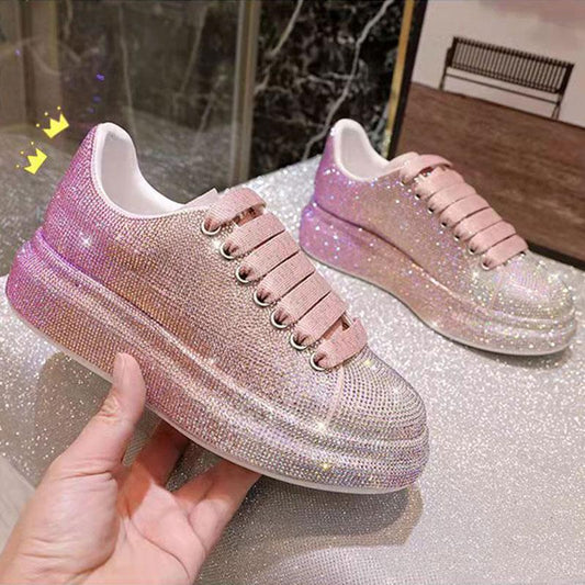 Women's Spring Gradient Sequin Shoes Small White Shoes Thick Sole Increase Old Shoes Ladies Shoes Students All-match Single Shoes Casual Shoes