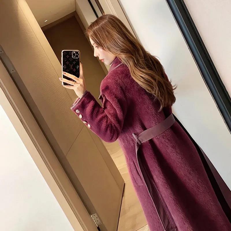 Jacket with Pu Big Lapel Design for Fall/winter Thick Fur Coat
