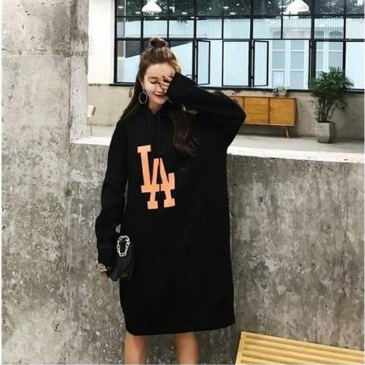 Autumn and Winter Hooded Plus Size Sweater Mid-length Loose Padded Base Skirt
