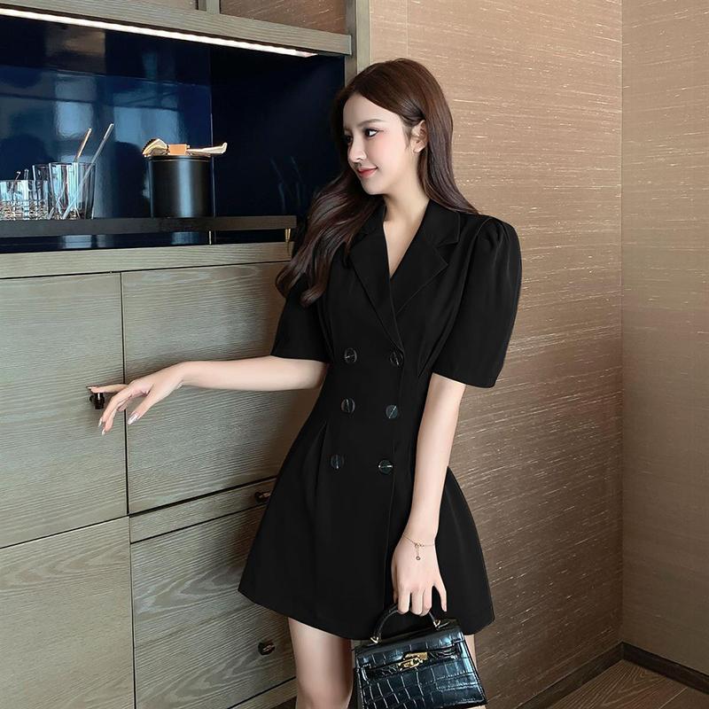 Summer Waist Thin Suit Collar Dress All-match Temperament Can Be Salty or Sweet Midi Skirt Women's Solid Color Casual A-line Skirt