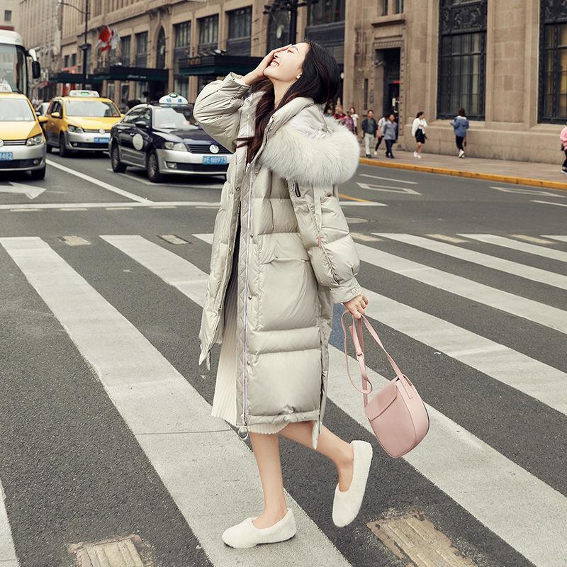 90% Velvet Ladies Down Jacket Winter Mid-length Warm Down Jacket White Duck Down Fox Fur Collar Coat