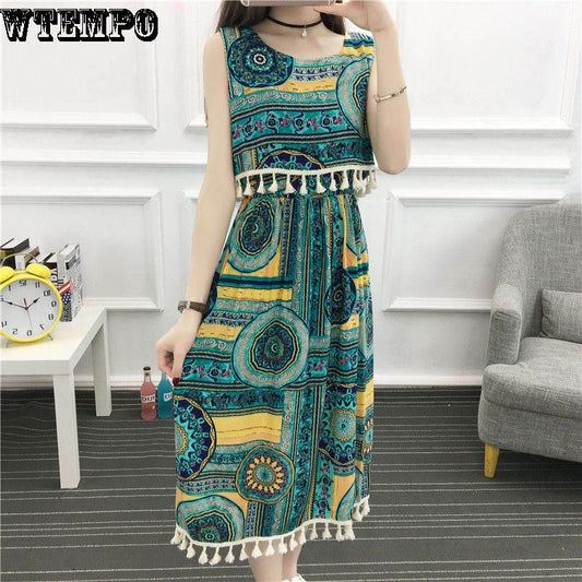 Beach skirt female seaside vacation fringed skirt summer bohemian dress ethnic wind floral