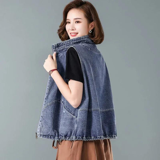 Plus Size Denim Vest Sleeveless Denim Vest Spring Summer and Autumn Women Jacket Vest Ladies Tops Cowboy Vest