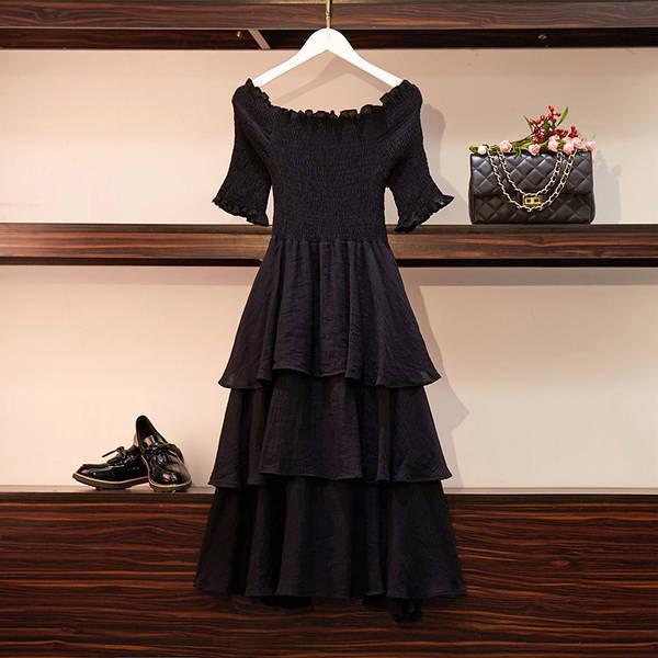 Fashion Women Plus Size Dress Summer Polka Dot Layered Dress Slash Neck Off-shoulder Dress Party