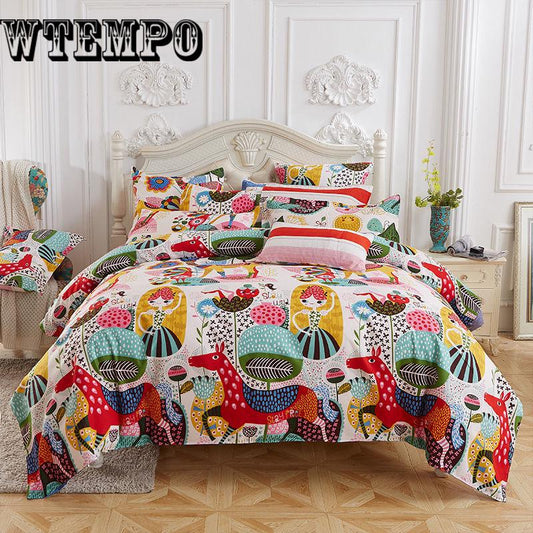 Duvet Quilt Cover Colorful Flower Reversible Soft Bedding Set Bed sheet Queen King size