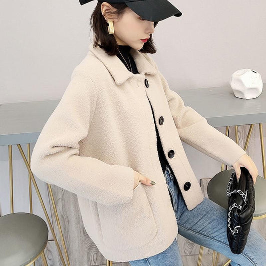 Woolen Casual Jacket Autumn and Winter Long-sleeved Lapel Sweater Thick Short Knitted Cardigan