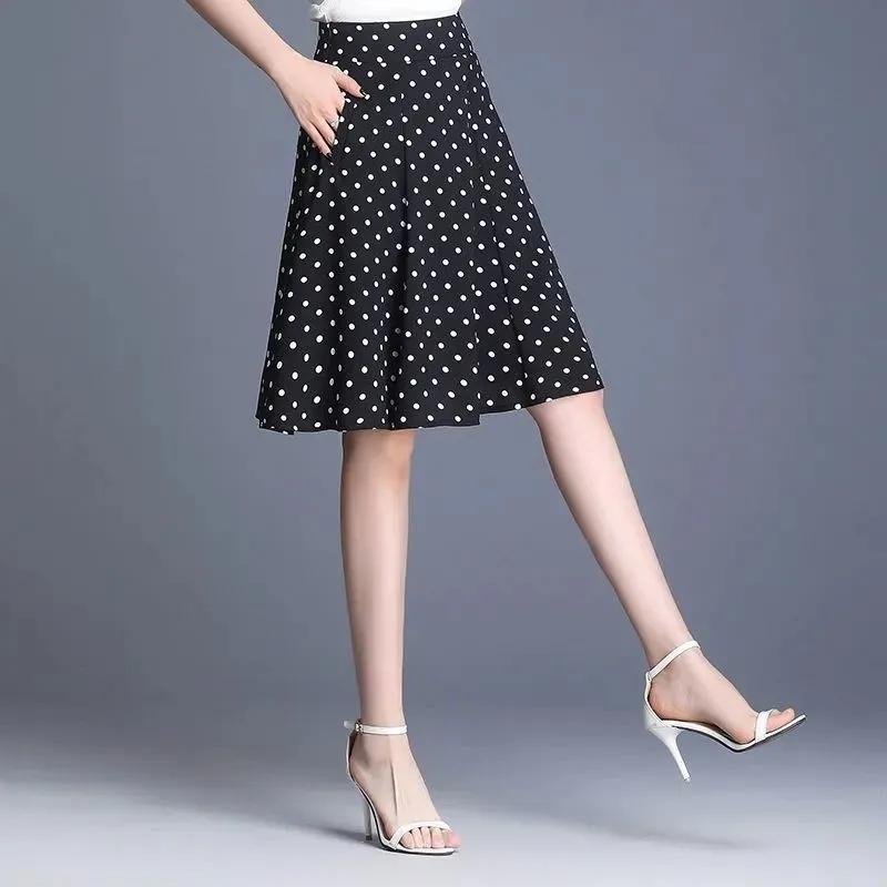 S-5XL Polka-dot Chiffon Skirt Women's Summer High Waist Anti-light Umbrella Skirt Thin A-line Large Swing Skirt Short Skirt