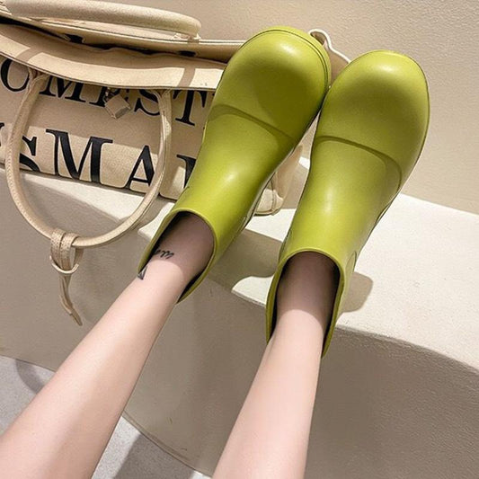 Rain Boots Women's Fashion Outer Wear Avocado Green Thick-soled Increased Anti-skid Water Shoes Short Tube Rain Boots