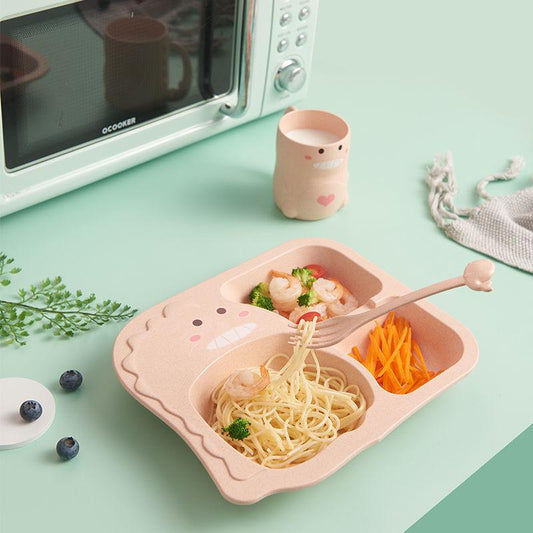 Creative Cartoon Dinosaur Children's Dinner Plate Bowl Lunch Box Lunch Tray Baby Anti-fall Children's Tableware Bowl Breakfast Grid Plate