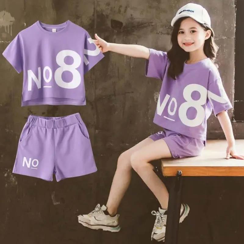 Children's Clothing Girls Short-sleeved Shorts Suit Summer Light Sports Casual Loose Breathable Children's Two-piece Suit