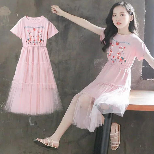 Girls' Summer Clothes Children's Clothes Western Style Net Red Dress Summer Big Boy Girl Princess Skirt Summer Style