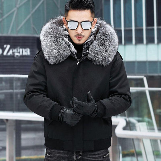 Winter Fashion Fur One Male Fox Fur Collar Parker Clothing Rex Rabbit Fur Liner Fur Short Jacket