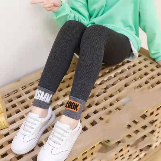 Children's Pants Girls' Leggings Spring and Autumn Thin Letter Korean Solid Color Capris Elastic Pants for Baby Outer Wear and Inner Wear
