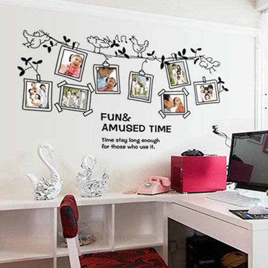Cartoon black bird photo frame photo wall stickers English letters wallpaper tile stickers