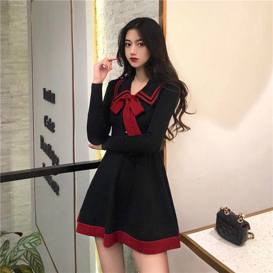 Fashion slim skirt dress female long-sleeved spring and autumn dress female lace sailor suit