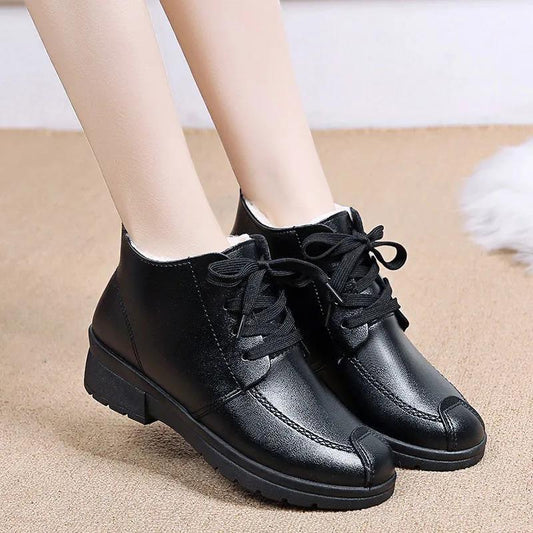 Women's Autumn and Winter Casual Sports Shoes Plus Velvet Warm Soft Bottom Pu Leather Shoes All-match Ladies Flat Cotton Shoes