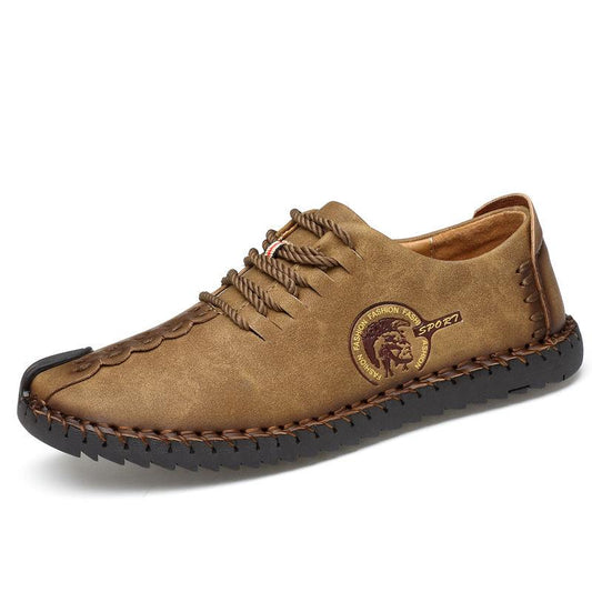 British Handmade Casual Leather Shoes Men's Low-top Soft-soled Breathable Large Size Lok Fu Men's Shoes