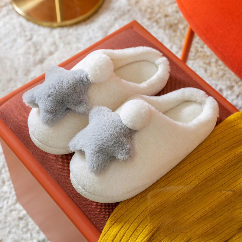 Autumn and Winter Little Stars Cotton Slippers Warm with Non-slip Flat Shoes Indoor Leisure Essential