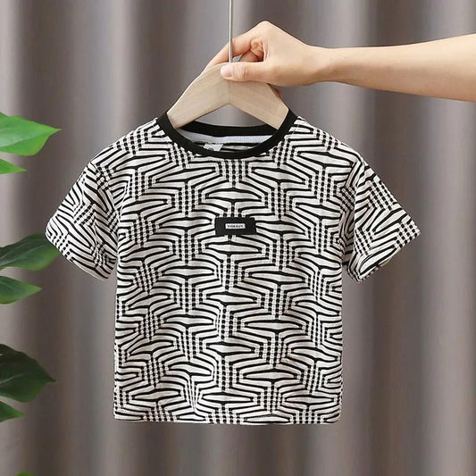 Children's Personality Pressing Flowers Short -sleeved T -shirt Men and Girls Summer Half -sleeved Top Shirts