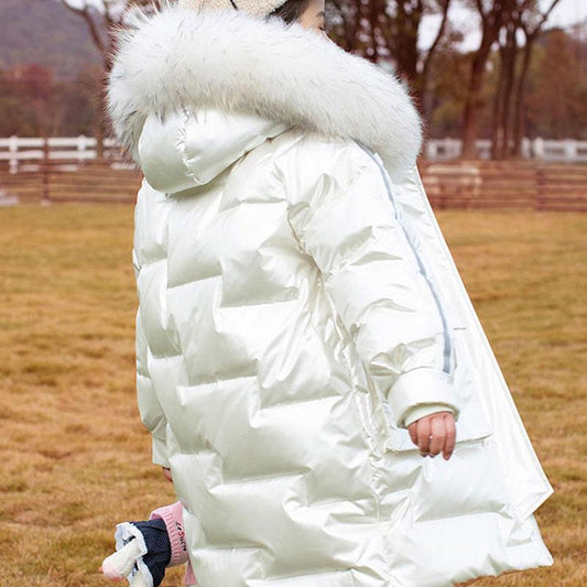 Girls' Warm and Windproof Down Jacket Disposable Mid-length Clothes Winter Thick White Duck Down Jacket