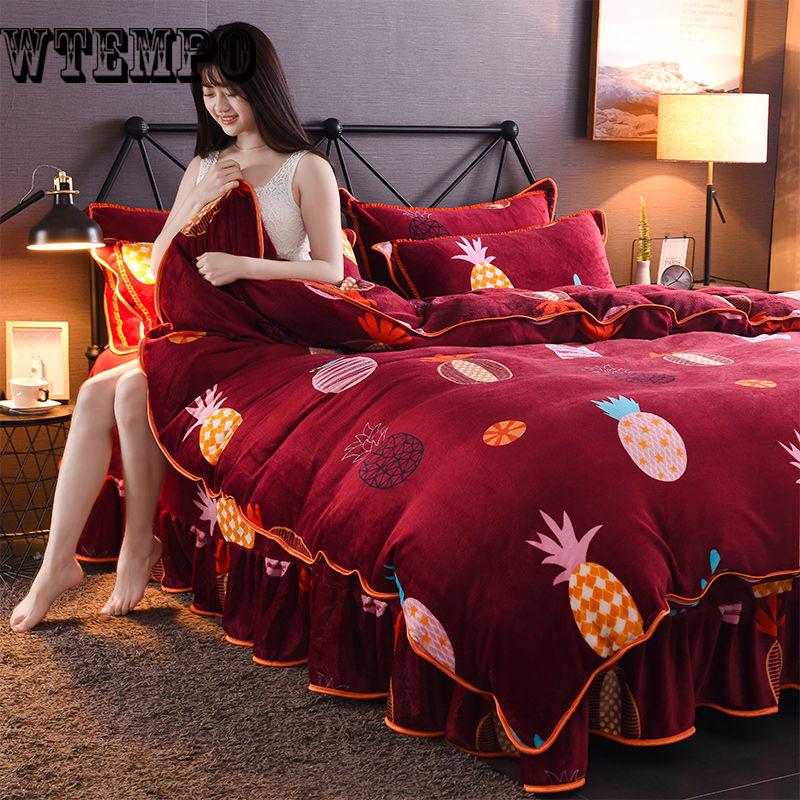 4PCS Set Winter Warm Bedding Article Embroidery Flannel Defence Static Electricity Quilt Cover Sofa Pillowcases